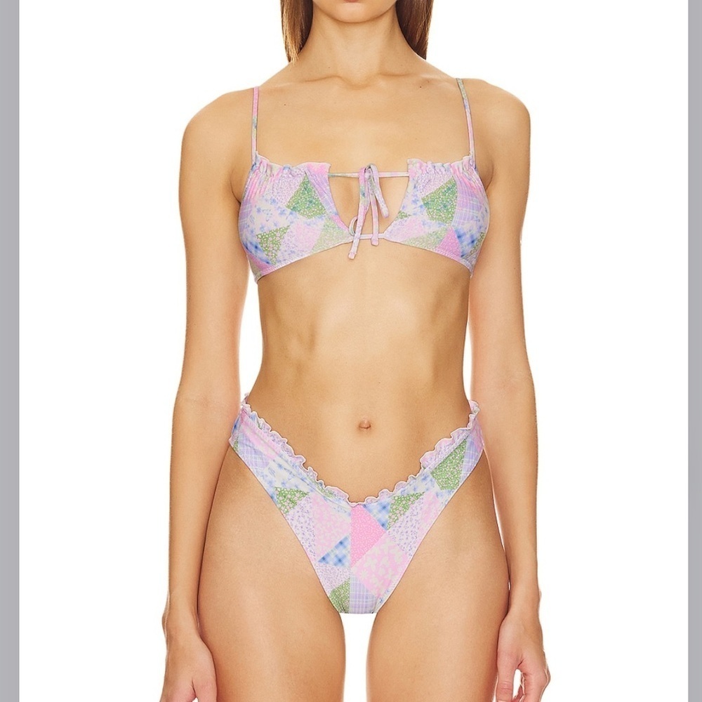 Lovers + Friends In a Haze Two Piece Patchwork Bikini Small